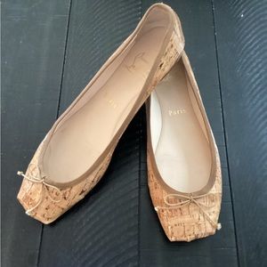 AUTH CHRISTIAN LOUBOUTIN ROSELLA BALLET CORK FLATS SZ. EU"38.5" US 8.